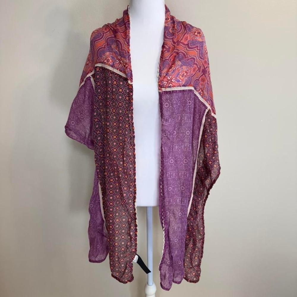 Prana Sheer Multi Pattern Boho Patchwork Scarf Whimsical Artsy Hippie Fairy